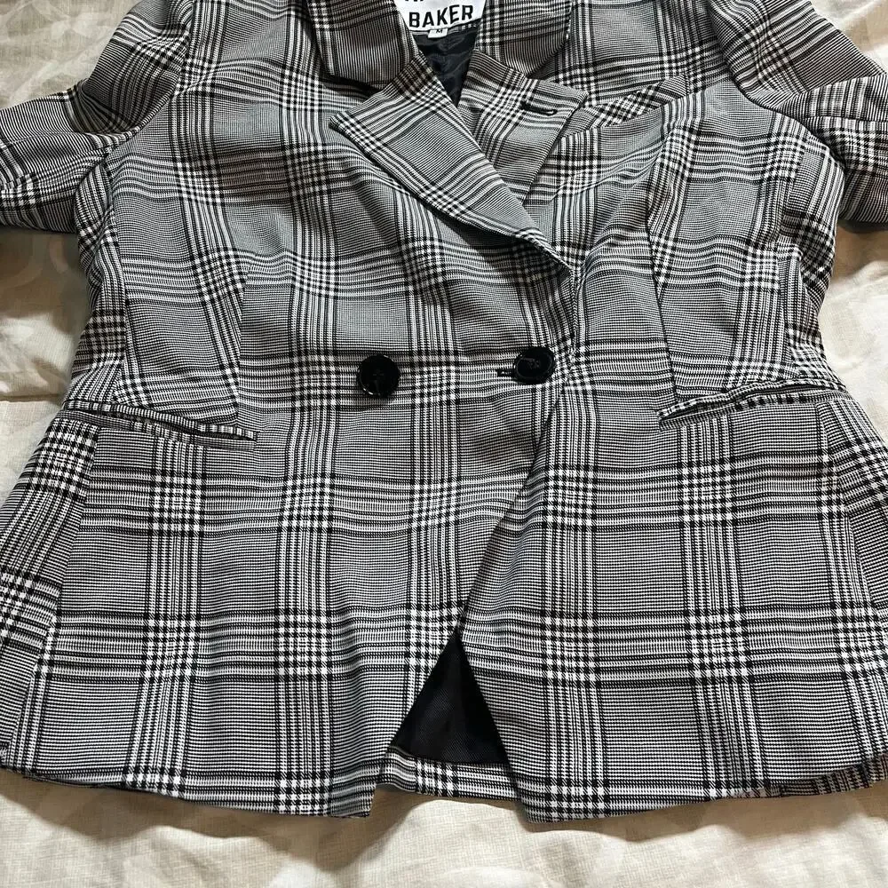 Walter‎ baker black white plaid cut out front blazer jacket size medium